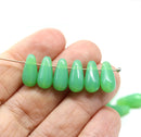 6x13mm Opal apple green teardrop czech glass beads, 15Pc