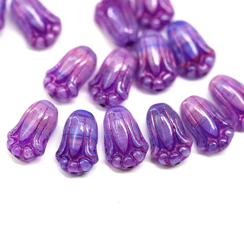 12x8mm Violet pink tulip Czech glass beads, 20Pc