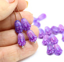 12x8mm Violet pink tulip Czech glass beads, 20Pc