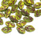 12x7mm Yellow green leaf beads purple inlays Czech glass 30Pc