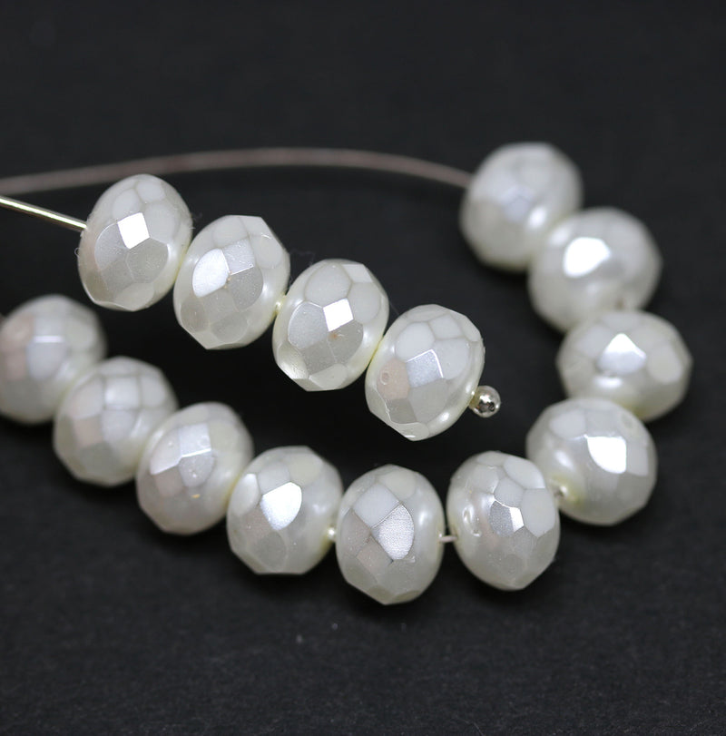 6x9mm White faux pearl Czech glass beads 15pc