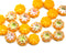 9mm Sunflower yellow flower czech glass flat daisy beads, AB finish, 20Pc