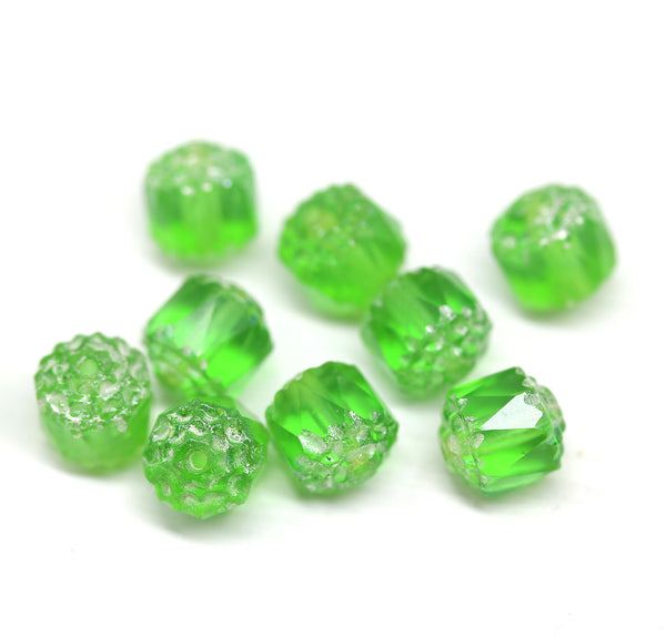 8mm Green cathedral beads white ends 10pc