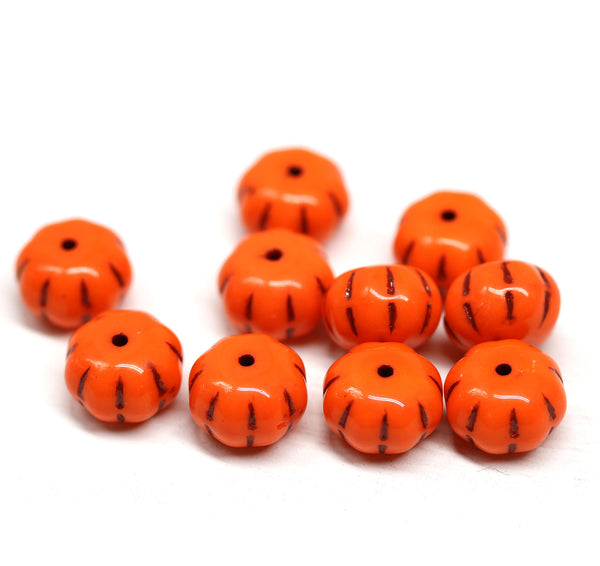 7x11mm Orange pumpkin rondelle Czech glass beads - 10Pc