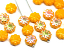 9mm Sunflower yellow flower czech glass flat daisy beads, AB finish, 20Pc