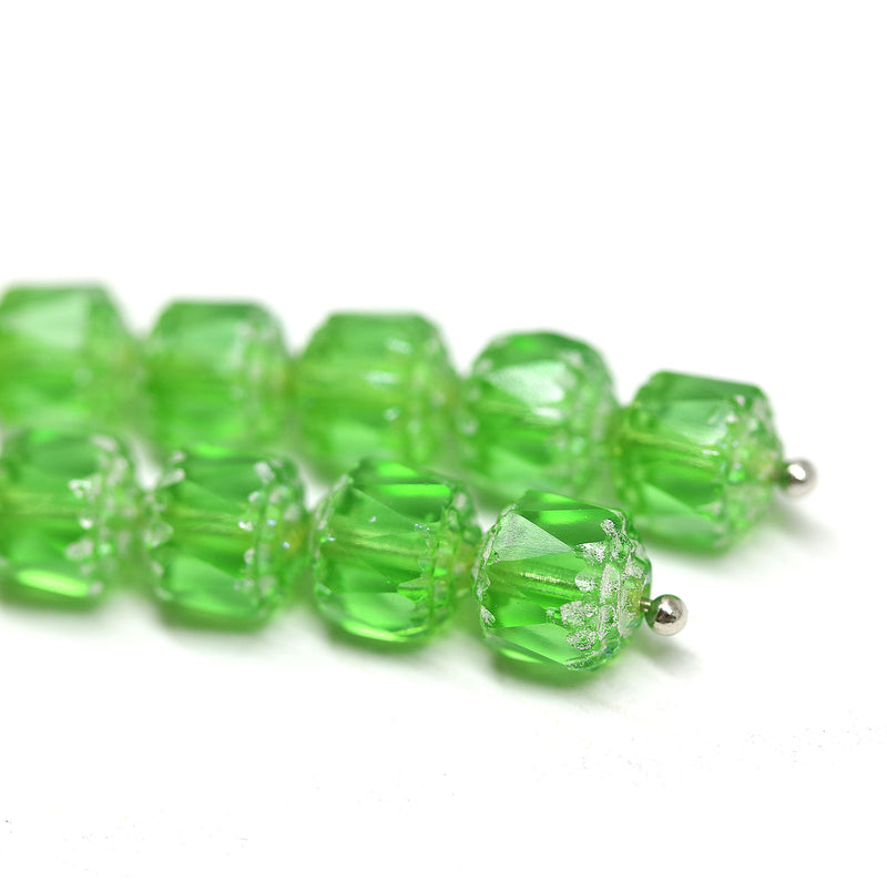 8mm Green cathedral beads white ends 10pc