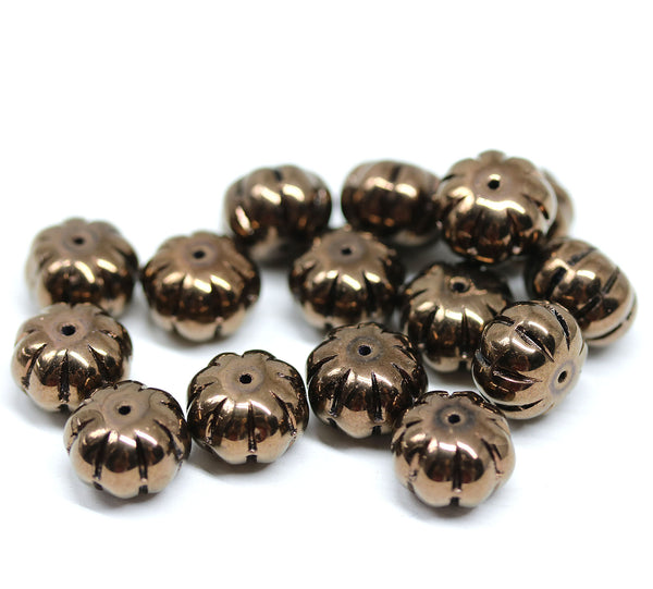 7x11mm Dark copper metallic rondelle Czech glass beads - 15Pc