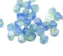 6mm Light blue green bicone czech glass pressed beads, 30Pc