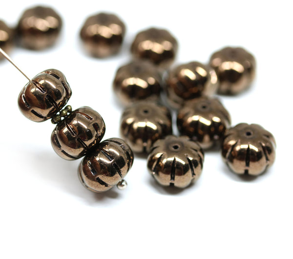 7x11mm Dark copper metallic rondelle Czech glass beads - 15Pc