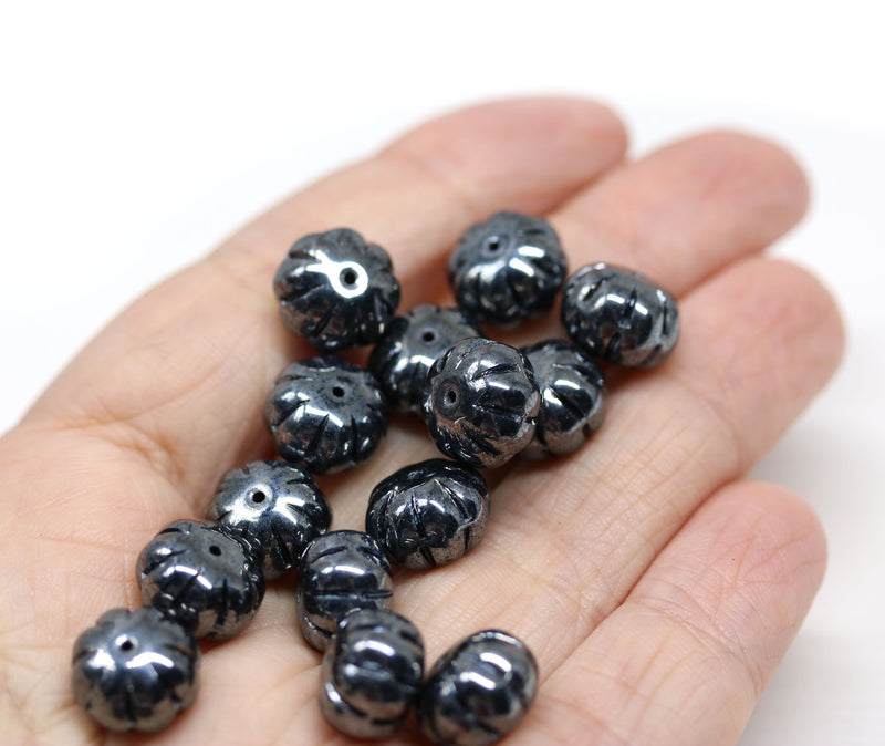 7x11mm Gunmetal black rondelle Czech glass beads - 15Pc