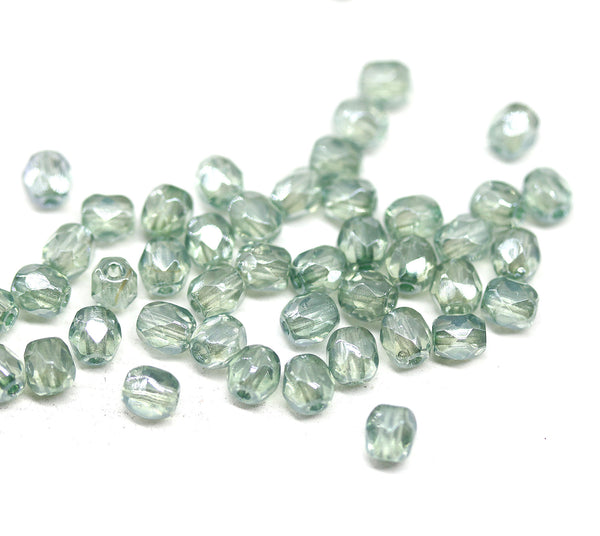 4mm Fire polished transparent antique green glass beads, 50Pc