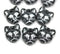 10pc Black cat head beads, silver wash Czech glass feline beads