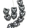 10pc Black cat head beads, silver wash Czech glass feline beads