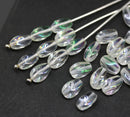 9x6mm Crystal clear lustered twisted oval czech glass beads, AB finish, 30pc