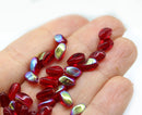 9x6mm Red lustered twisted oval czech glass beads, barrel druk pressed beads, 30pc