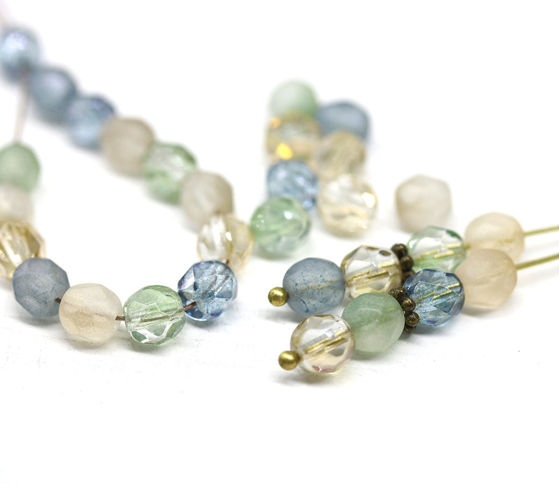 6mm Neutral colors mix Czech glass beads, round cut, 30pc
