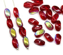 9x6mm Red lustered twisted oval czech glass beads, barrel druk pressed beads, 30pc