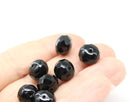 7x11mm Jet black puffy rondelle Czech glass beads, 8pc