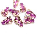 15x10mm Large cone pale yellow czech glass beads, glitter pink inlays, 8pc
