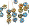 9mm Blue yellow flower czech glass flat daisy beads, copper wash, 20Pc