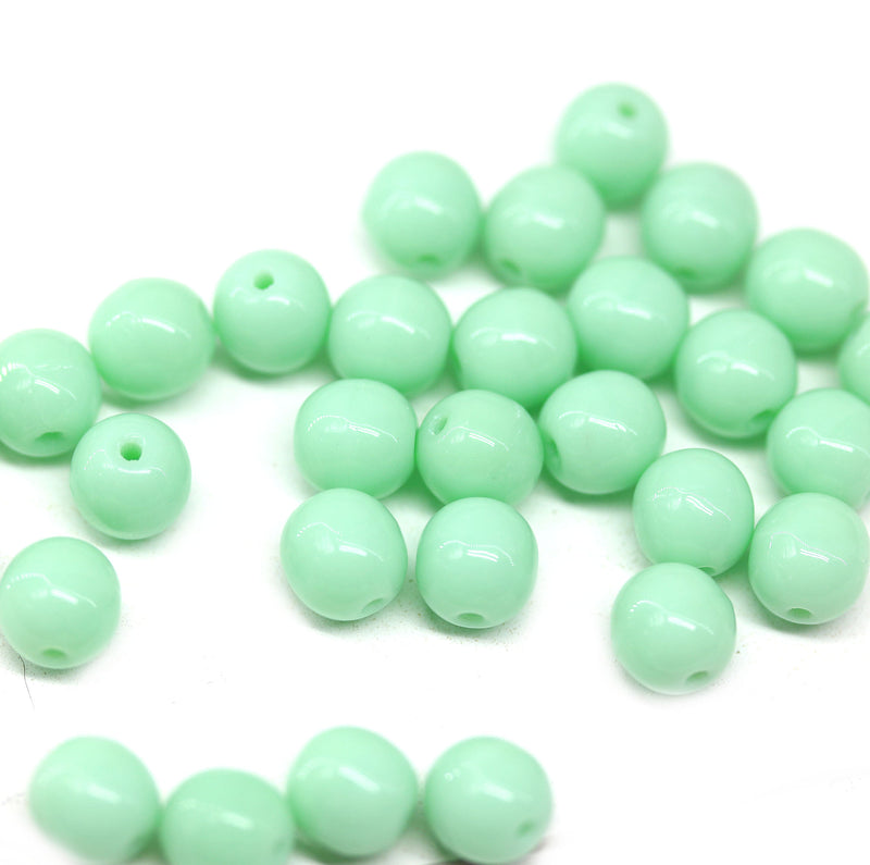 6mm Mint green round druk czech glass beads, 30Pc