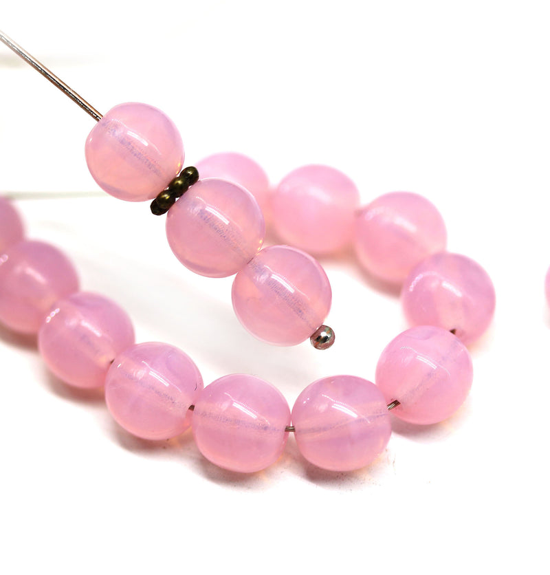 8mm Opal pink round czech glass druk pressed beads, 20Pc