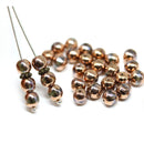 6mm Light gray round druk czech glass beads, copper coating, 30Pc