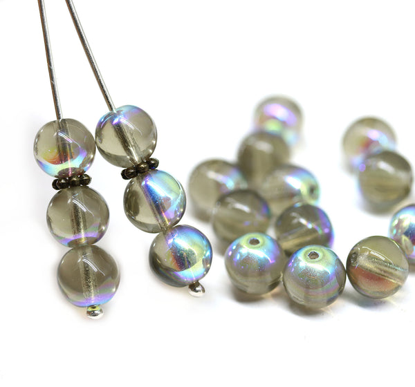 8mm Gray round czech glass druk pressed beads, AB finish, 20Pc