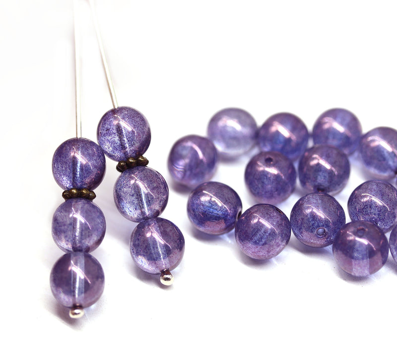 8mm Blue purple round czech glass druk pressed beads, 20Pc