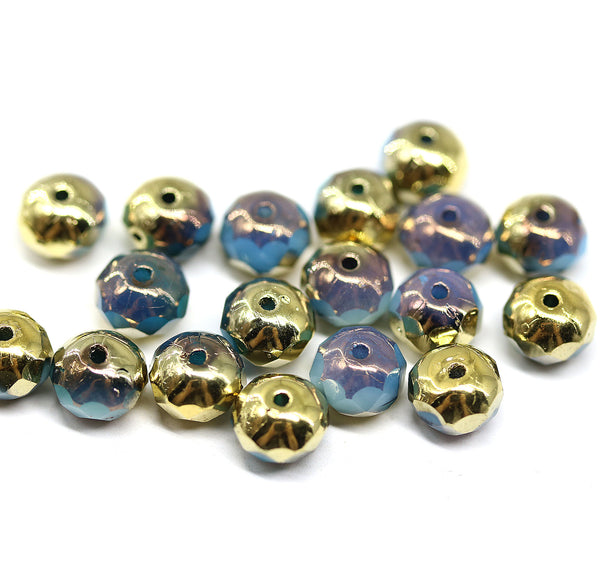 5x7mm Mixed blue Gold luster Czech glass rondelle beads, 20pc