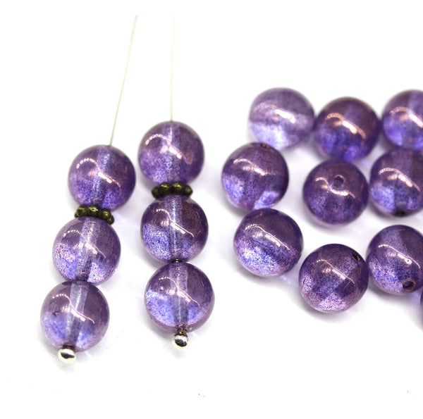 8mm Blue purple round czech glass druk pressed beads, 20Pc