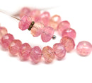 5x8mm Pink peach Czech glass beads, Fire polished gemstone cut rondels, 20Pc
