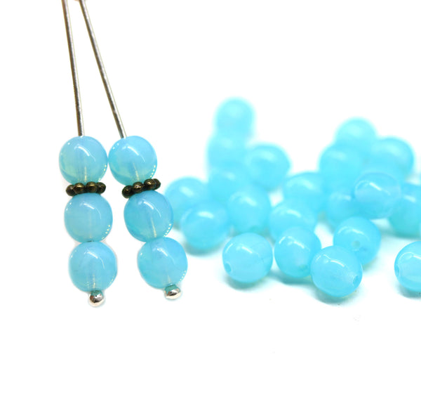 6mm Opal sky blue round druk czech glass beads, 30Pc