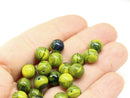 8mm Green yellow round czech glass druk pressed beads, 20Pc