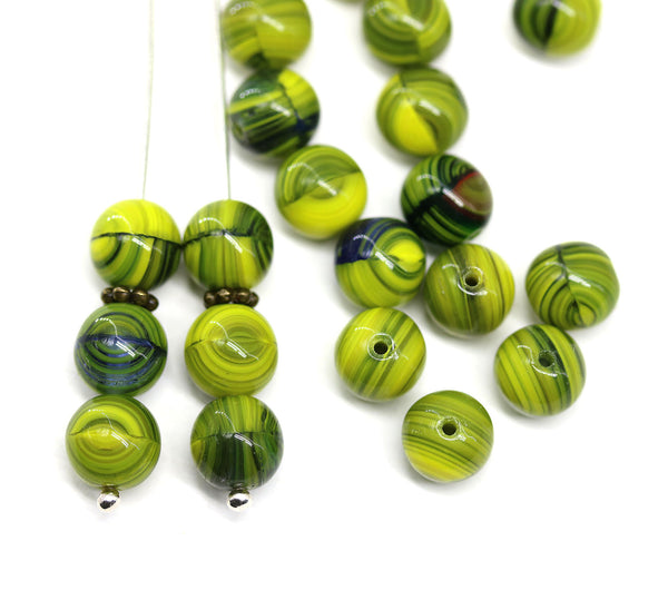 8mm Green yellow round czech glass druk pressed beads, 20Pc