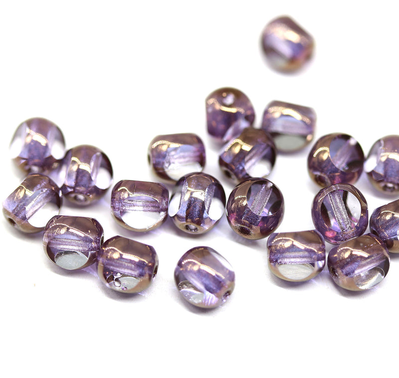 6mm Light purple Czech glass beads with luster, round cut, 20pc