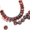 Red picasso rondelle beads, fire polished czech glass faceted spacers