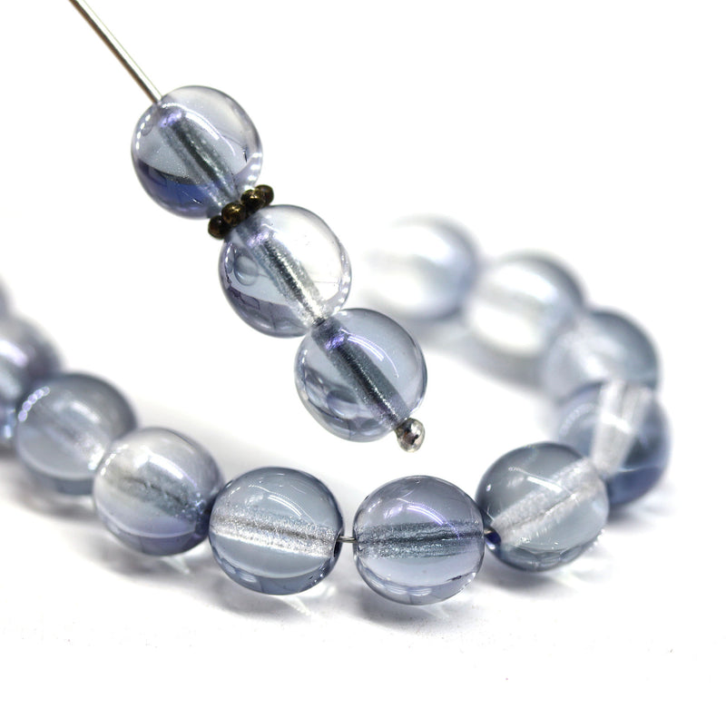8mm Light gray blue round czech glass druk pressed beads, 20Pc