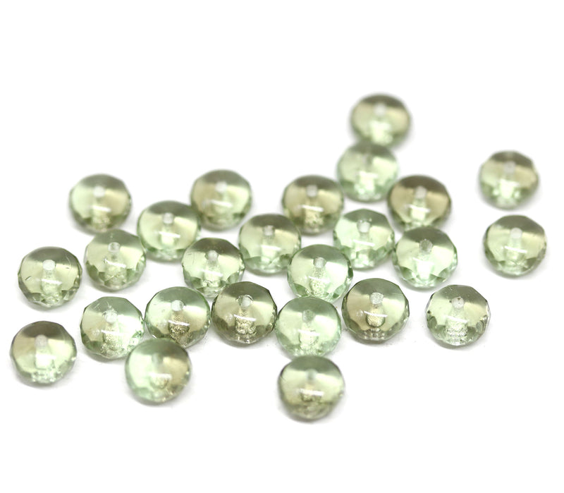4x7mm Green gray mixed color fire polished rondelle beads - 25pc