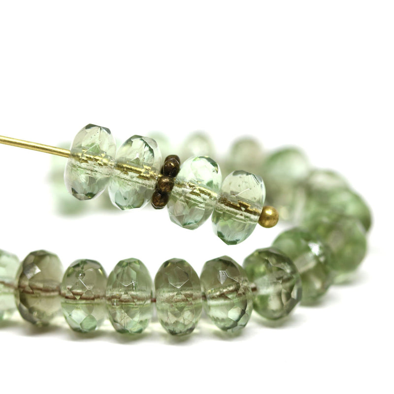 Green gray czech glass fire polished rondelle beads DIY jewelry