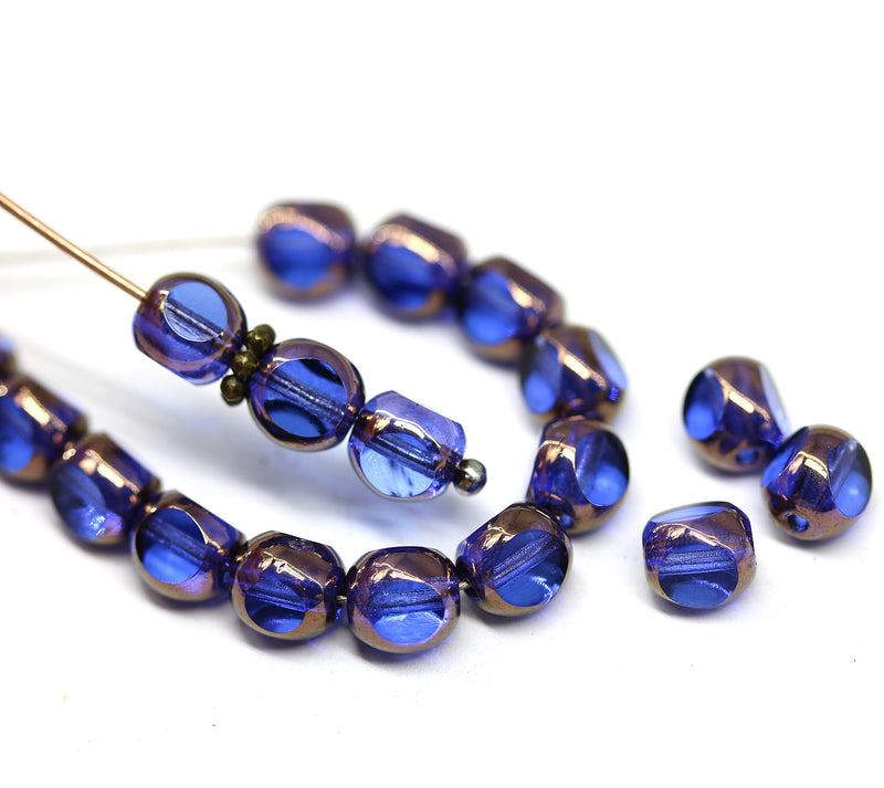 6mm Dark blue Czech glass beads with luster, round cut, 20pc