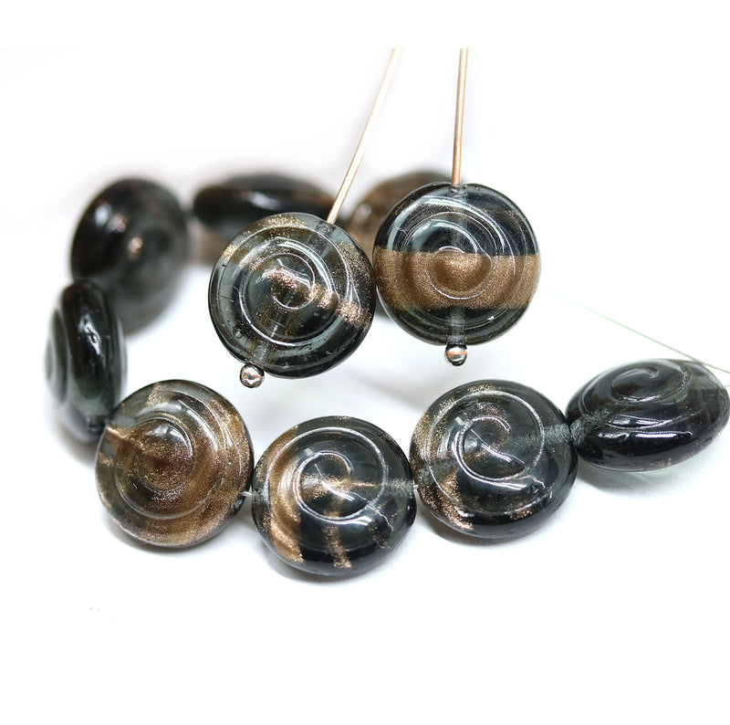 13mm Dark gray spiral shells Czech glass seashells, 8pc