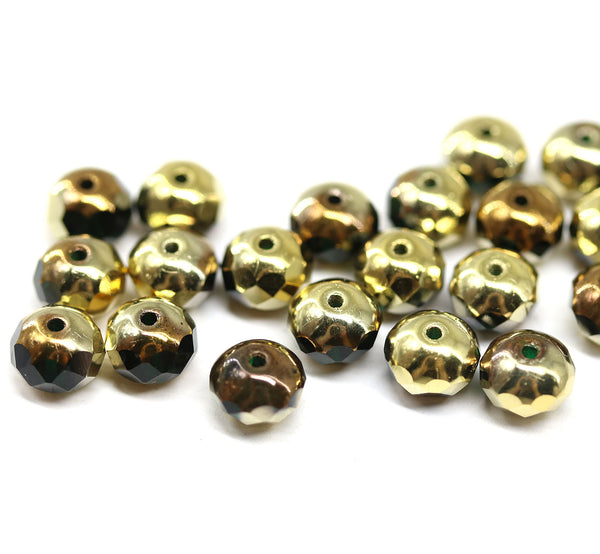 5x7mm Dark green Gold luster Czech glass rondelle beads, 20pc