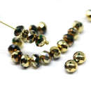 5x7mm Dark green Gold luster Czech glass rondelle beads, 20pc