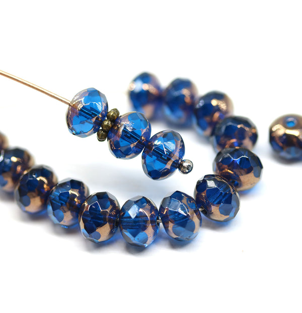 5x7mm Dark blue with luster Czech glass rondelle beads, 20pc