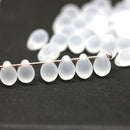 Frosted clear glass drops, czech teardrop beads for jewelry making