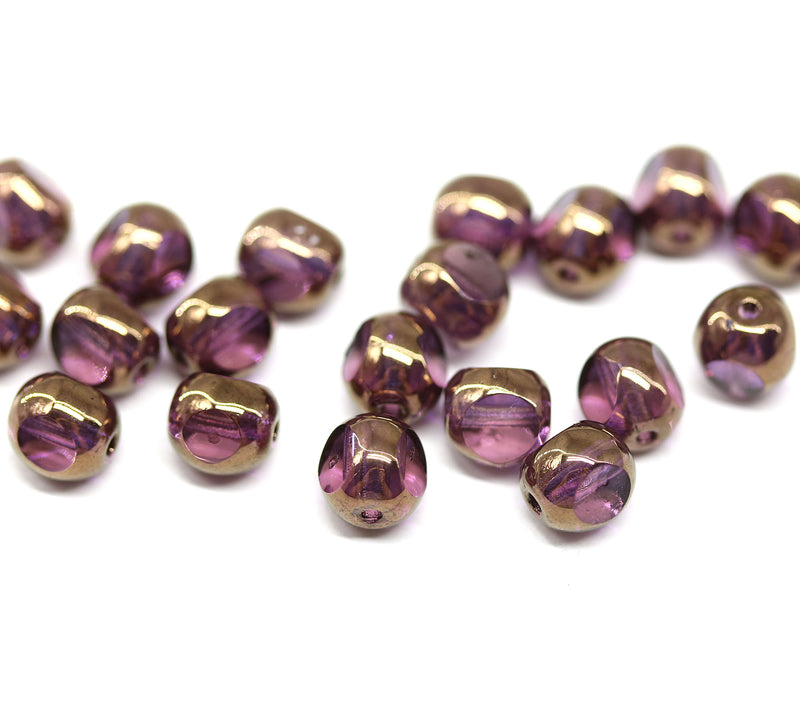 6mm Purple Czech glass beads with luster, round cut, 20pc