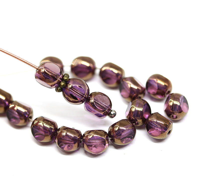 6mm Purple Czech glass beads with luster, round cut, 20pc