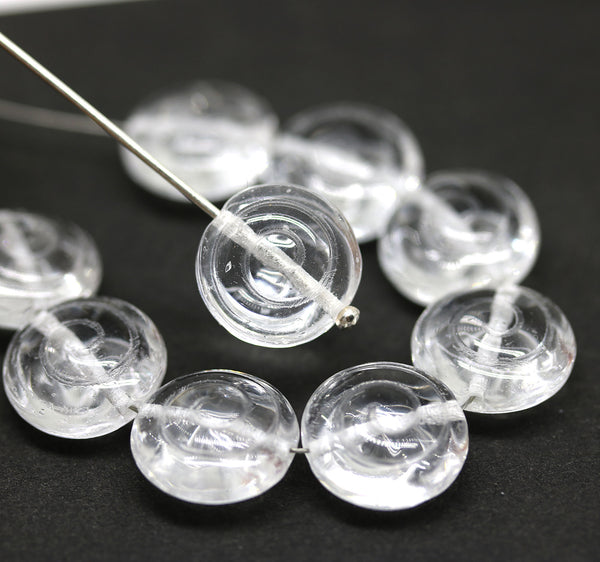 13mm Crystal clear spiral shells Czech glass seashells, 12pc
