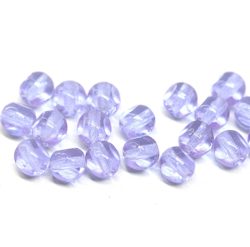 6mm Lilac Czech glass beads, round cut, 20pc